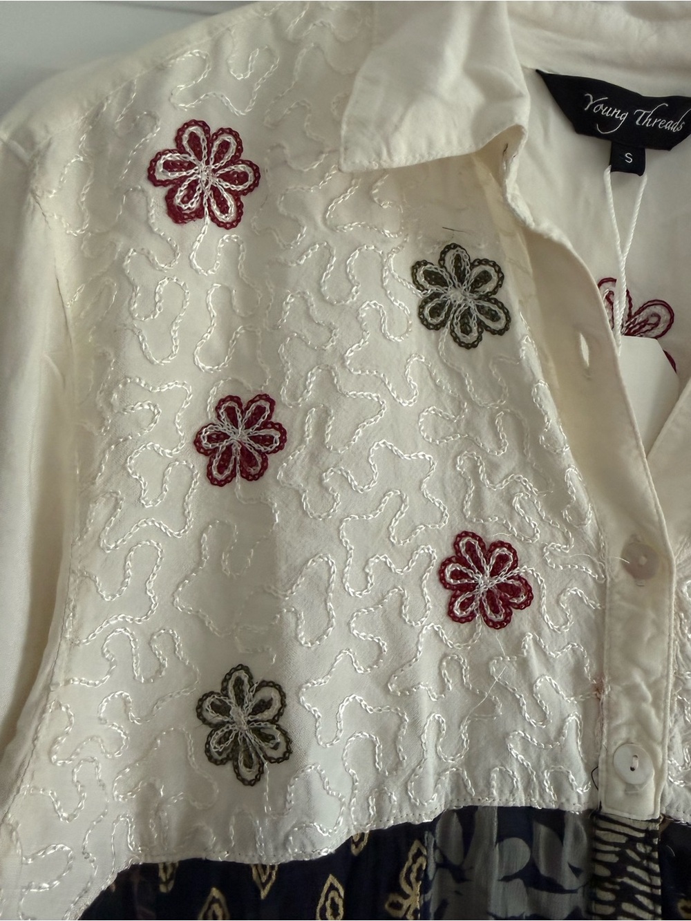 Young Threads Boho Patchwork Embroidered Ruffle Top – NWT - Picture 6 of 13